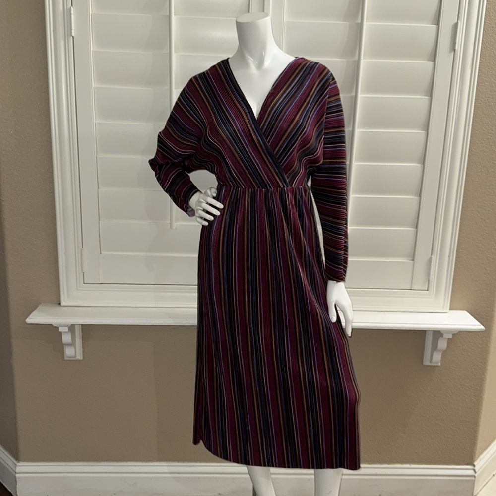 CAARA Gillian Pleated Midi Dress Multi Stripe